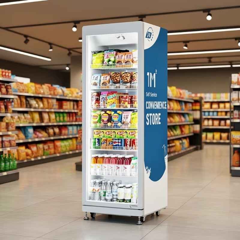 Open Vending Machine - FOODLINE Maßgeschneiderter KI-gesteuerter Verkaufsautomat mit Kameraüberwachung,