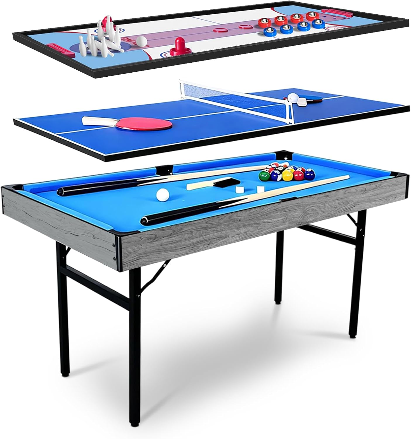 Air Hockey Table - 5-in-1 Multifunktions-Spieltisch, faltbarer Multi-Game-Kombinationstisch mit Tischtennis,