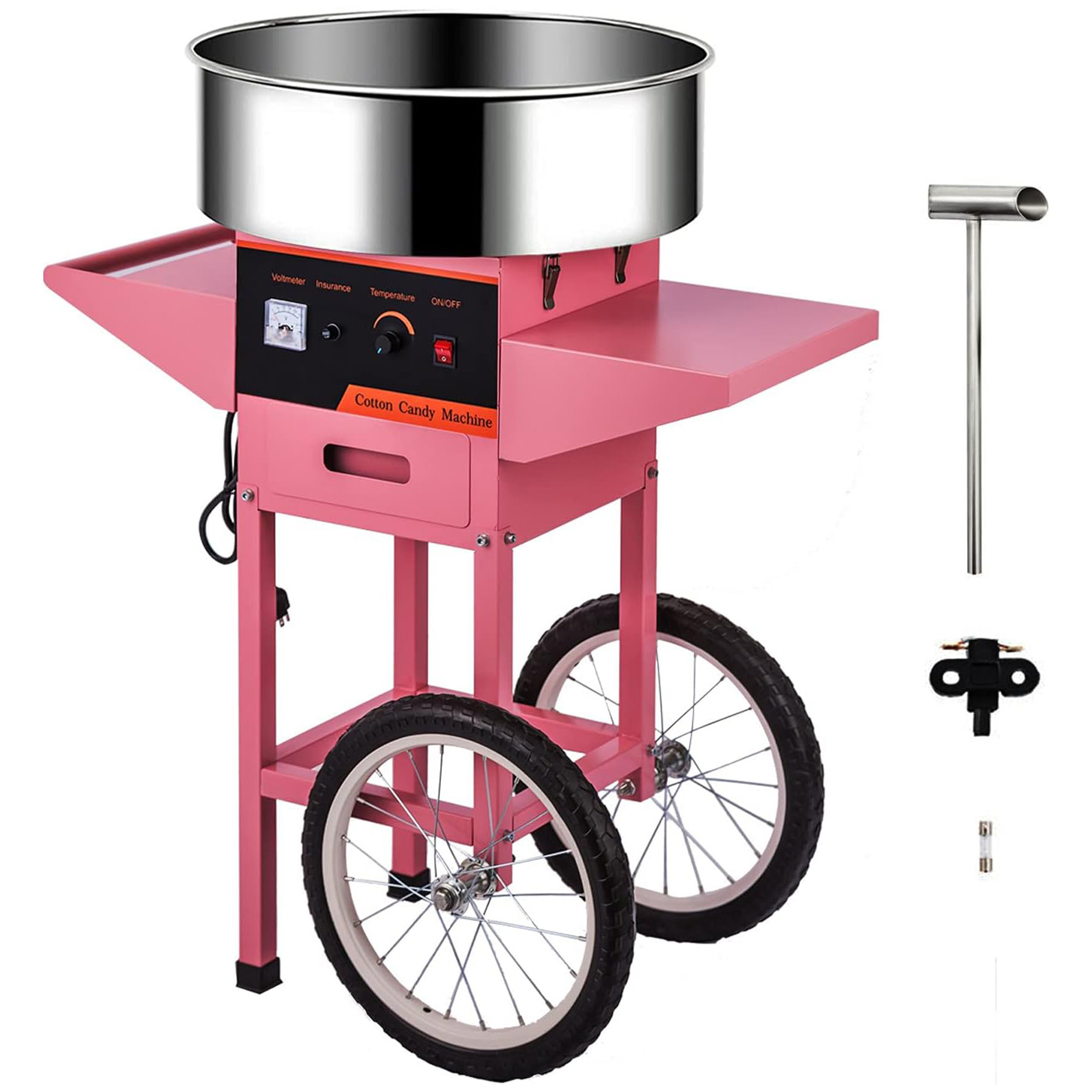 Candy Floss Machine - Kommerzielle rosa Zuckerwattemaschine mit Rollwagen, elektrischer